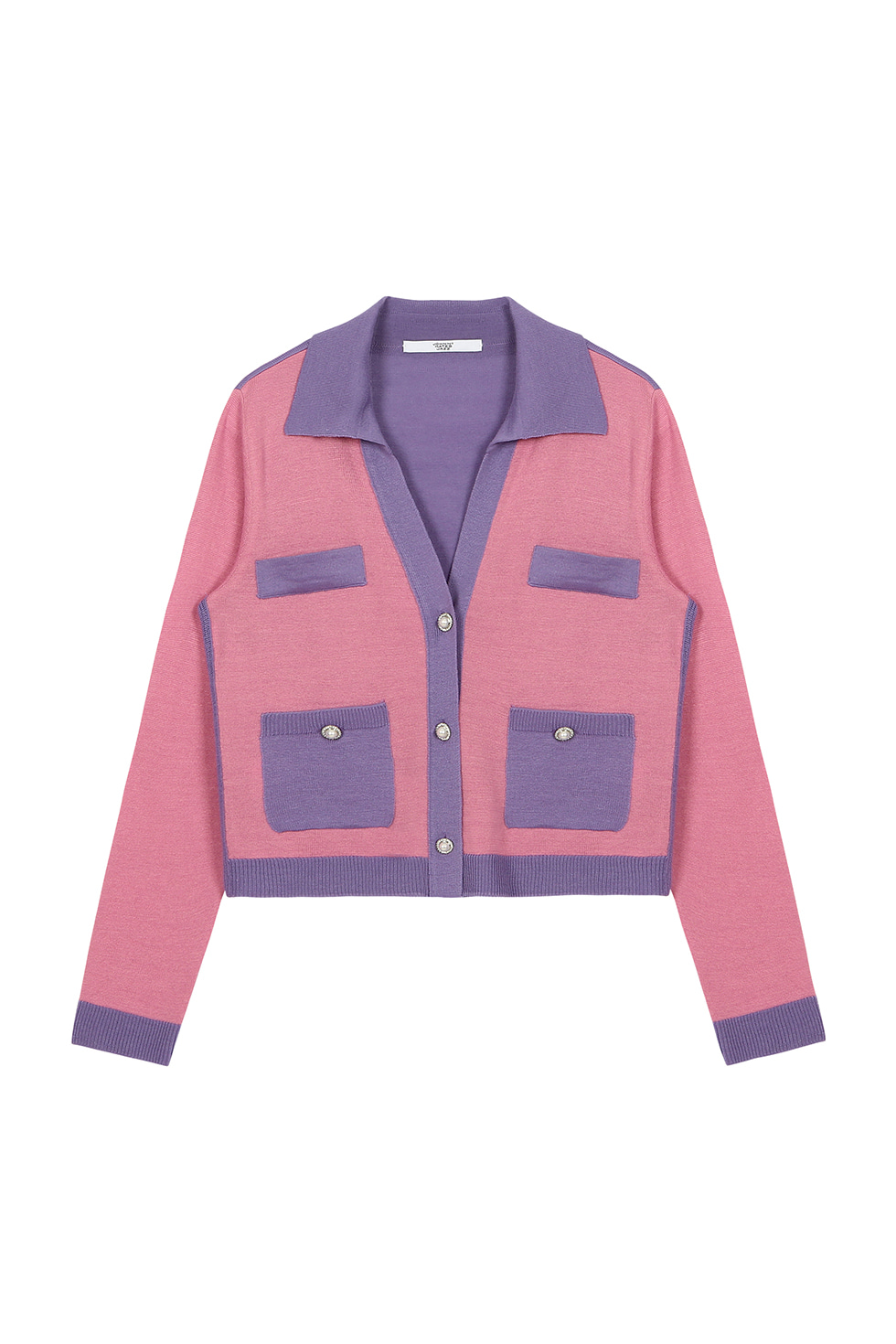 TWO TONE V CARDIGAN - PINK